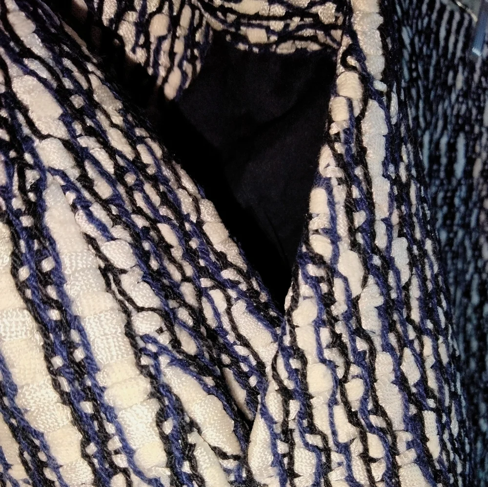 Tory Burch (Size 2) Black & Ivory White Textured Knit Pocket Mini Skirt